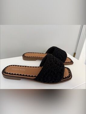 Azalea Wang Black Crochet Slide Mules - Slip-On Comfort